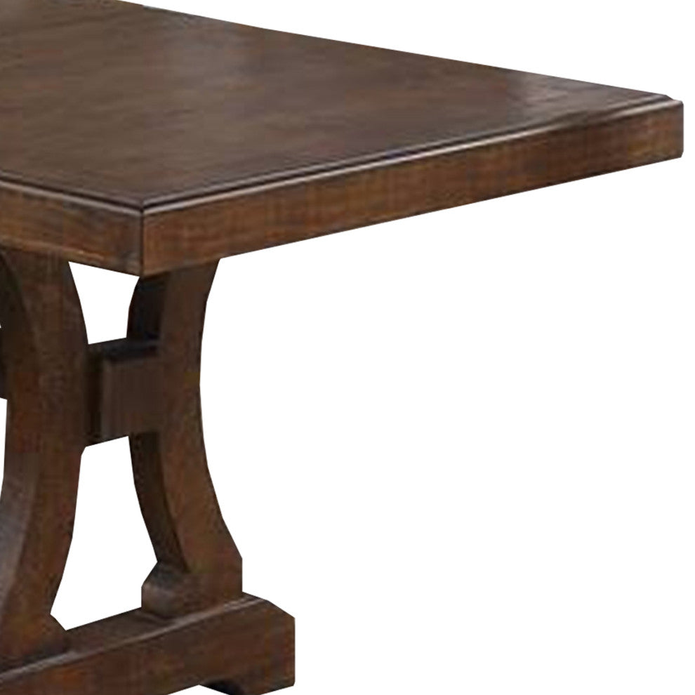 Benzara BM268885 Dining Table With Trestle Base and Extension Leaf, Brown