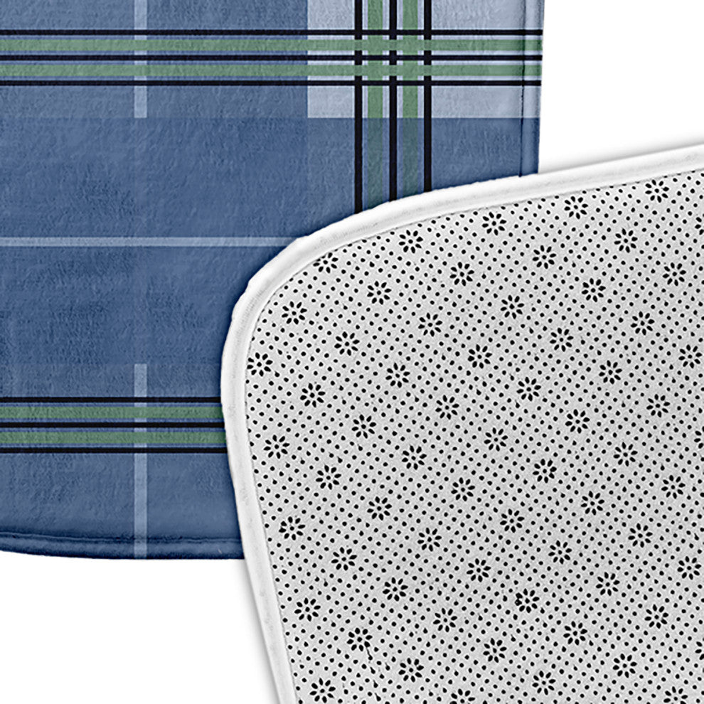 Blue Rectangular Scotish Plaid Pet Feeding Mat for Dogs or Cats