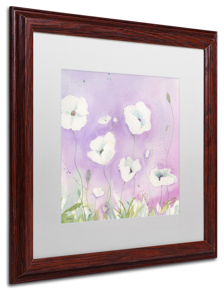 Sheila Golden 'White Poppies, Violet Sky' Matted Art, Wood Frame, White, 16x16
