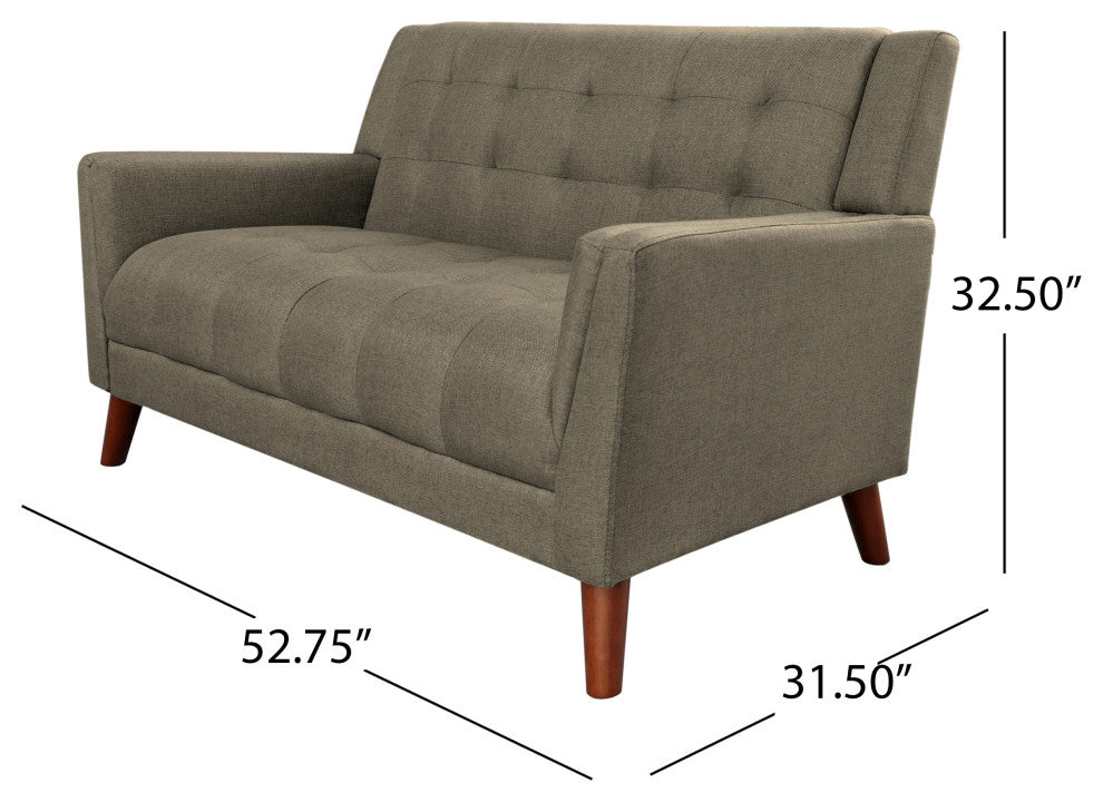 GDF Studio Evelyn Mid Century Modern Fabric Loveseat, Mocha/Walnut