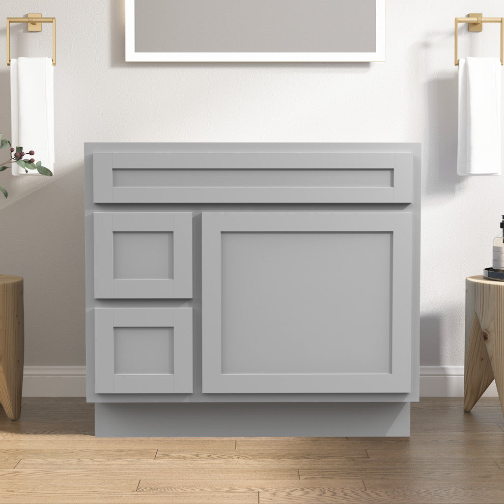 Vanity Art Vanity Base Cabinet, No Top, Drawers on Left, 36", Gray