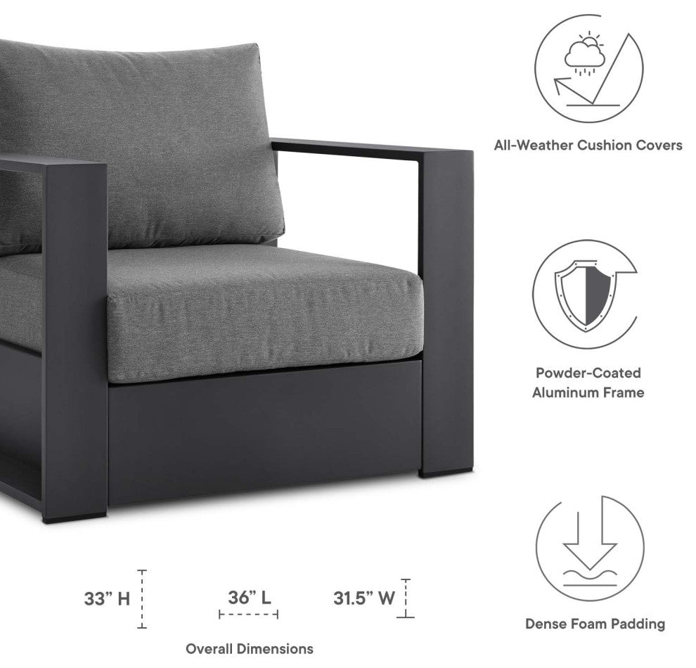 Lounge Sectional Sofa Chair Table Set, Gray, Aluminum, Modern, Outdoor