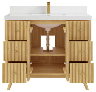 Pasadena 42 Single Sink Bath Vanity in Light Natural Teak 2" White Quartz