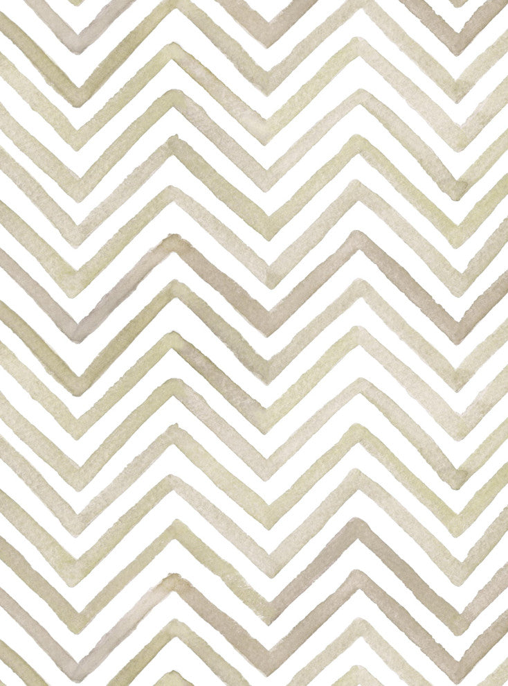 Watercolor Chevron Peel and Stick Vinyl Wallpaper, Olive Brown, 24"w X 108"h