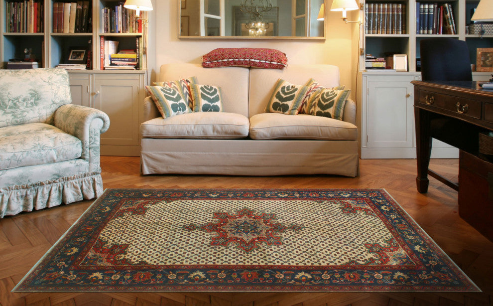 Fine Vintage Distressed Brittni Beige/Navy Runner, 5'1x9'9