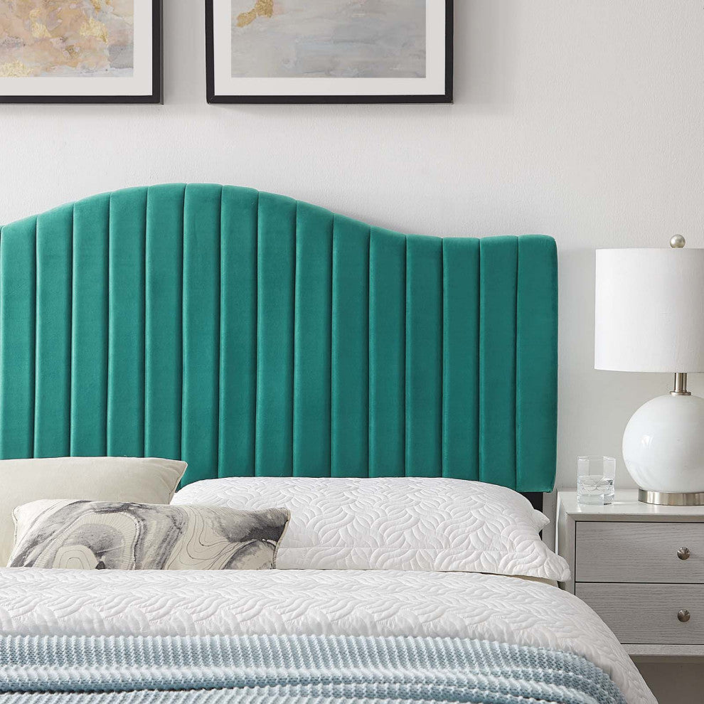 Tufted Headboard, Full Queen Size, Velvet, Teal Blue, Modern Contemporary