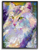 Brightly Colored Rainbow Purple Painted Cat Portrait Framed Giclee, 11"x14"