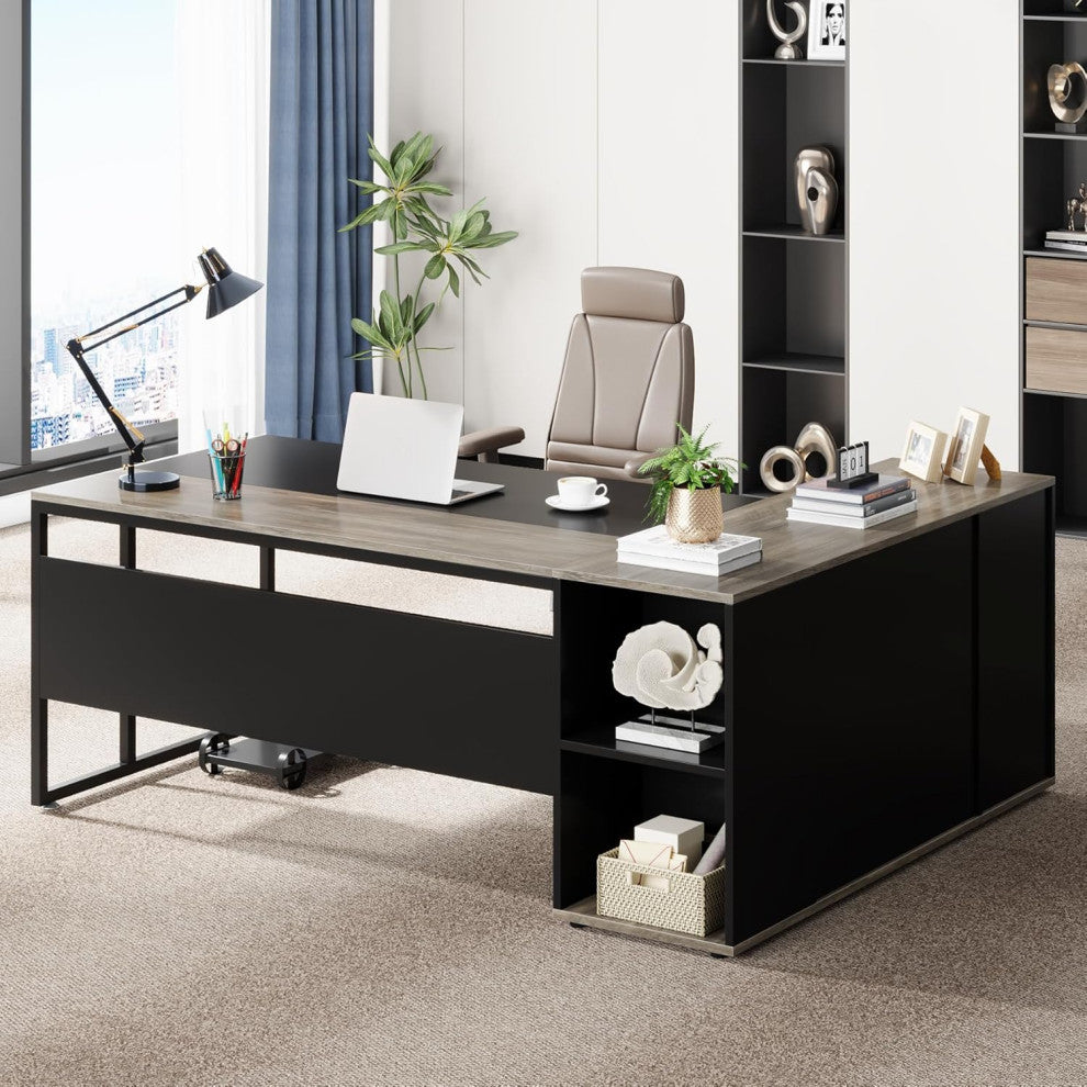 Tribesigns Executive Desk, L Shaped Desk with Cabinet Storage