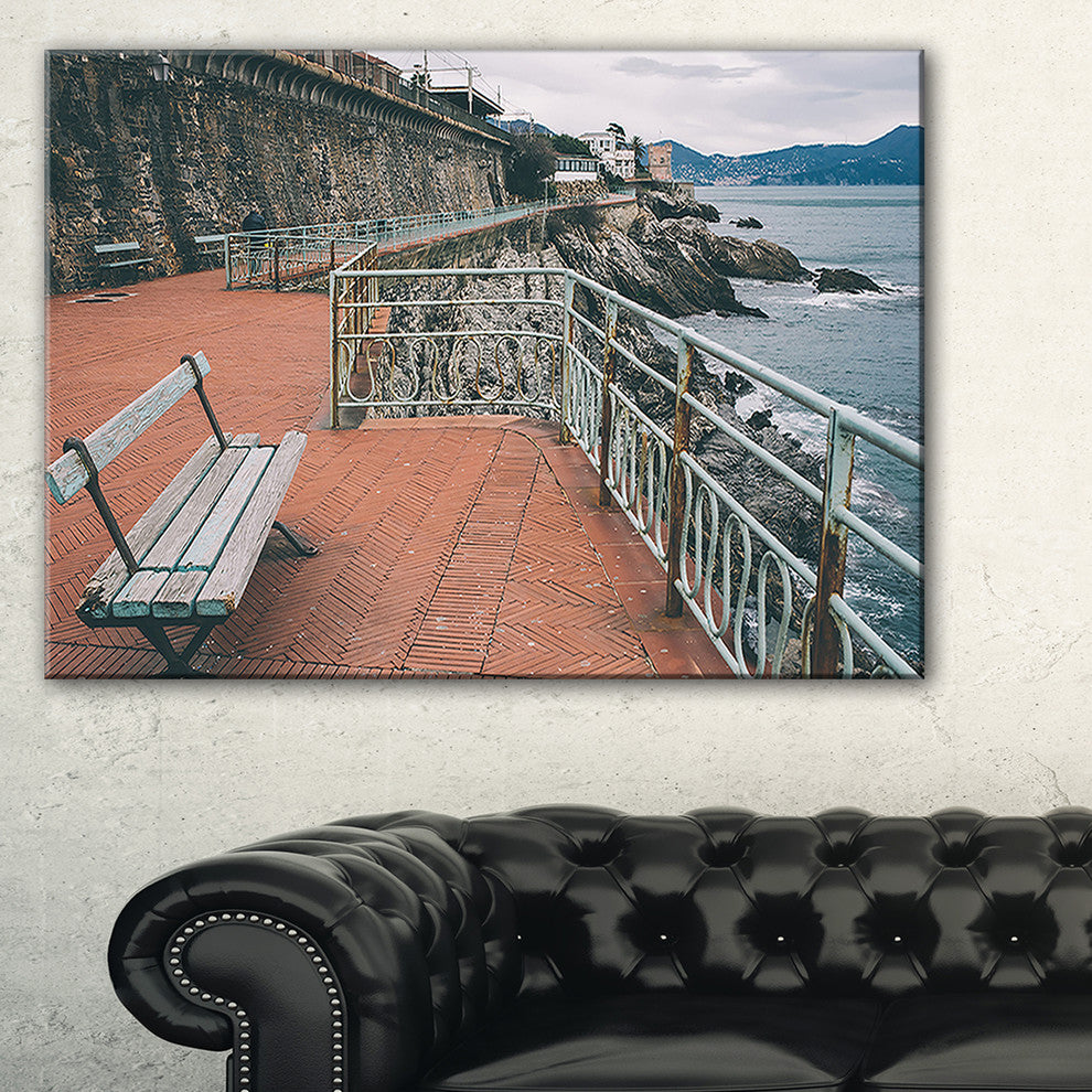 "Seating in Genoa Nervi Coast" Seashore Wall Art, 32"x16"