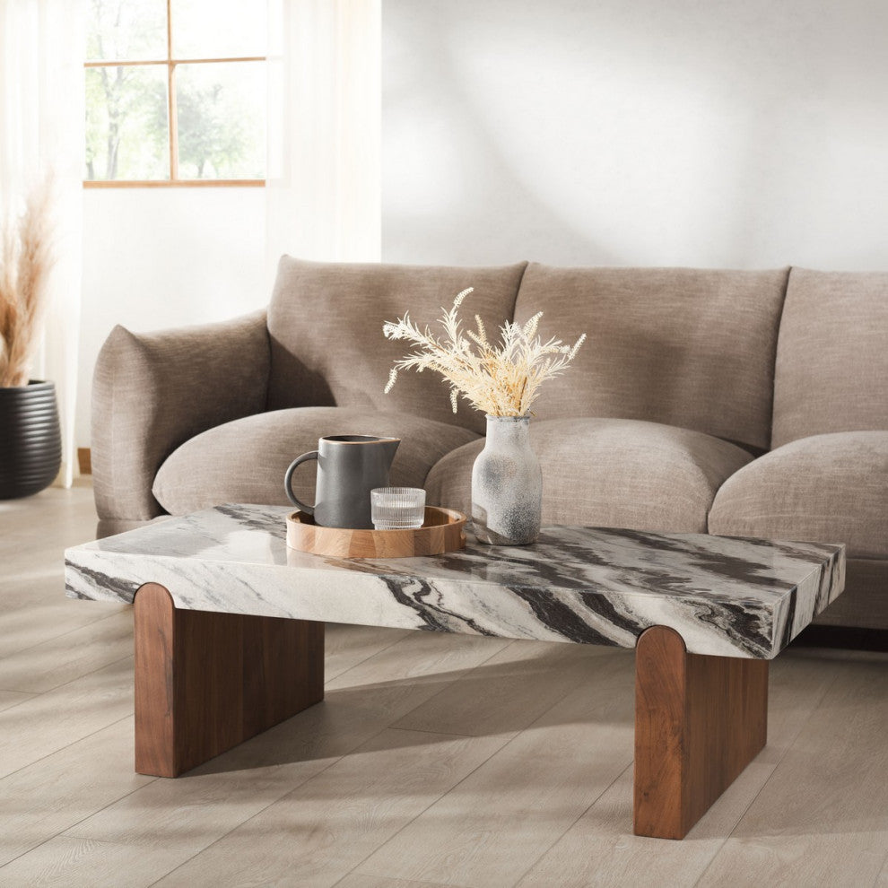 Safavieh Couture Ellebeth Marble Top Coffee Table, Hazel/Walnut
