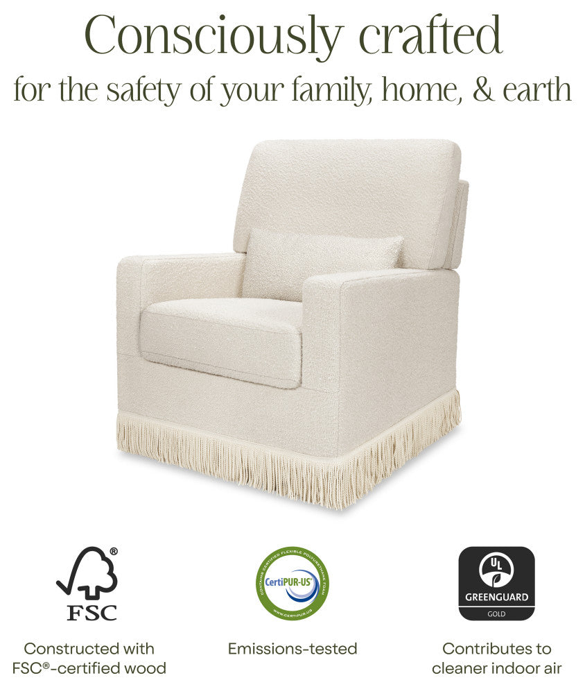 Crawford Pillowback Comfort Swivel Glider, Boucle with Tassel Fringe, Ivory