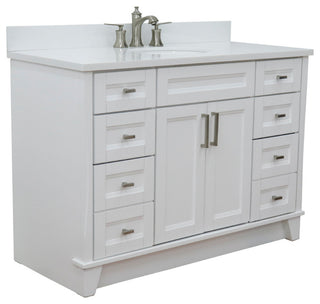 49" Single Sink Vanity, White Finish With Engineered Stone Top And Oval Sink