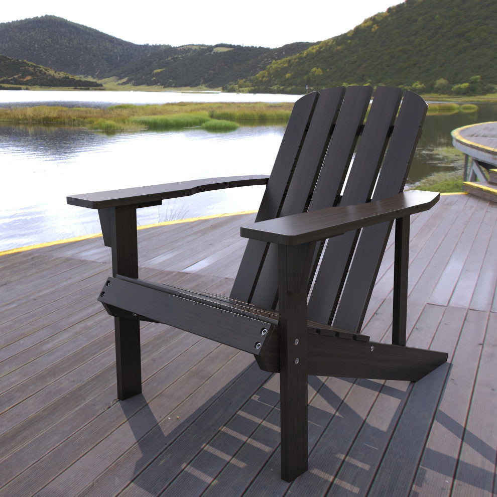 Westport Outdoor Patio Traditional Acacia Wood Adirondack Chair, Black