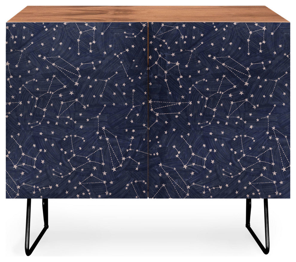 Deny Designs Nights Sky, Navy Credenza, Walnut, Black Steel legs