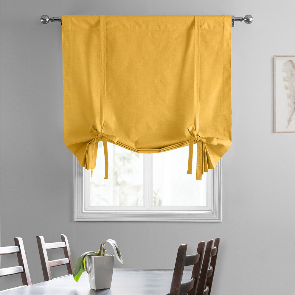 Solid Cotton Tie-Up Window Shade Single Panel, 46W x 63L, Ochre, 46w X 63l