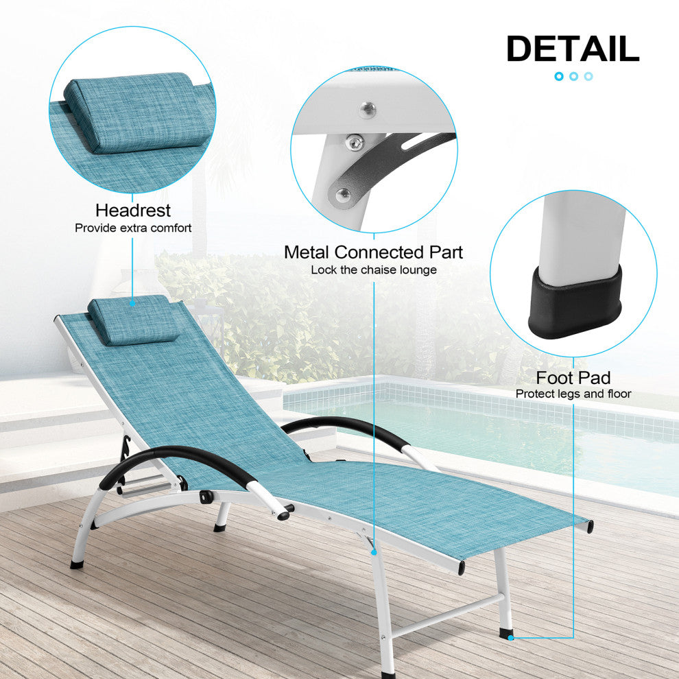 2PCS Outdoor Folding Reclining Chaise Lounge Chair, Blue