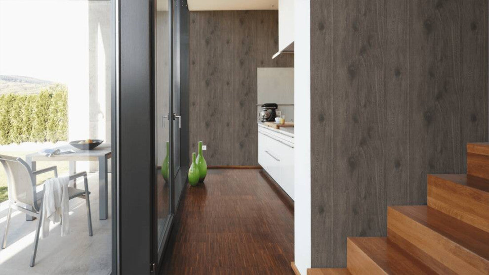 Faux Textured Wallpaper Wood, 300432, Dark Brown, One Roll