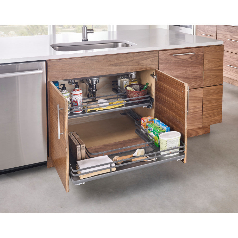 Solid Surface U-Shape Pull Out Organizer for Sink Base Cabinet, 32.69"