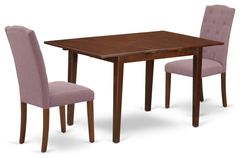 3Pc Dinette Set, Rectangular Table, Butterfly Leaf, Two Chairs, Mahogany