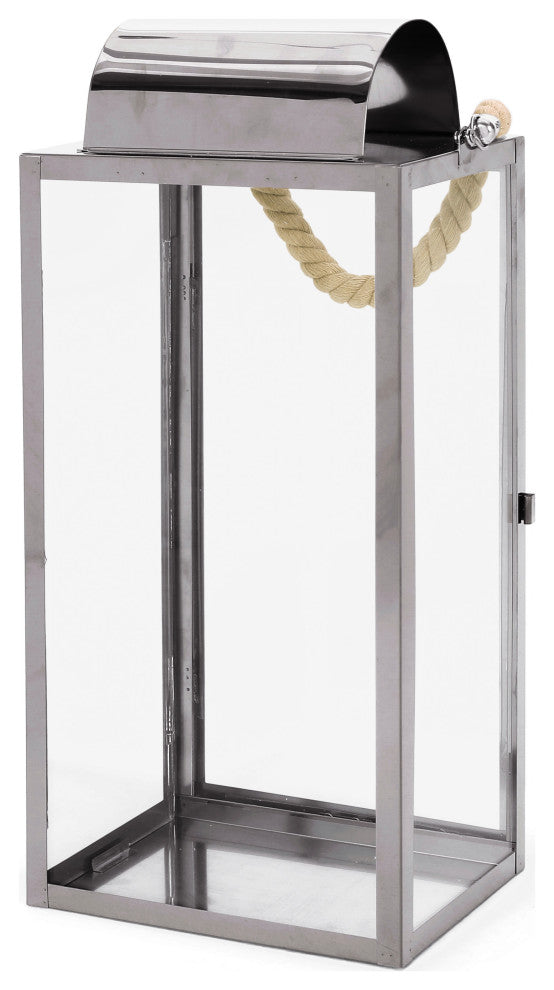 Brianna Outdoor 19" Modern Stainless Steel Lantern, Silver
