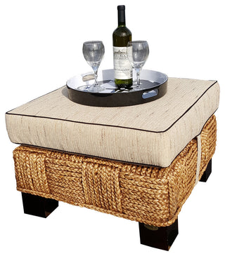 Water Hyacinth Rome Woven Ottoman with Cushion