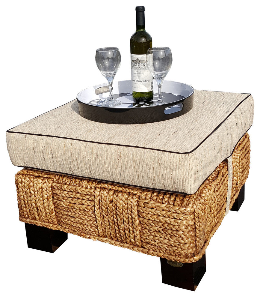 Water Hyacinth Rome Woven Ottoman with Cushion