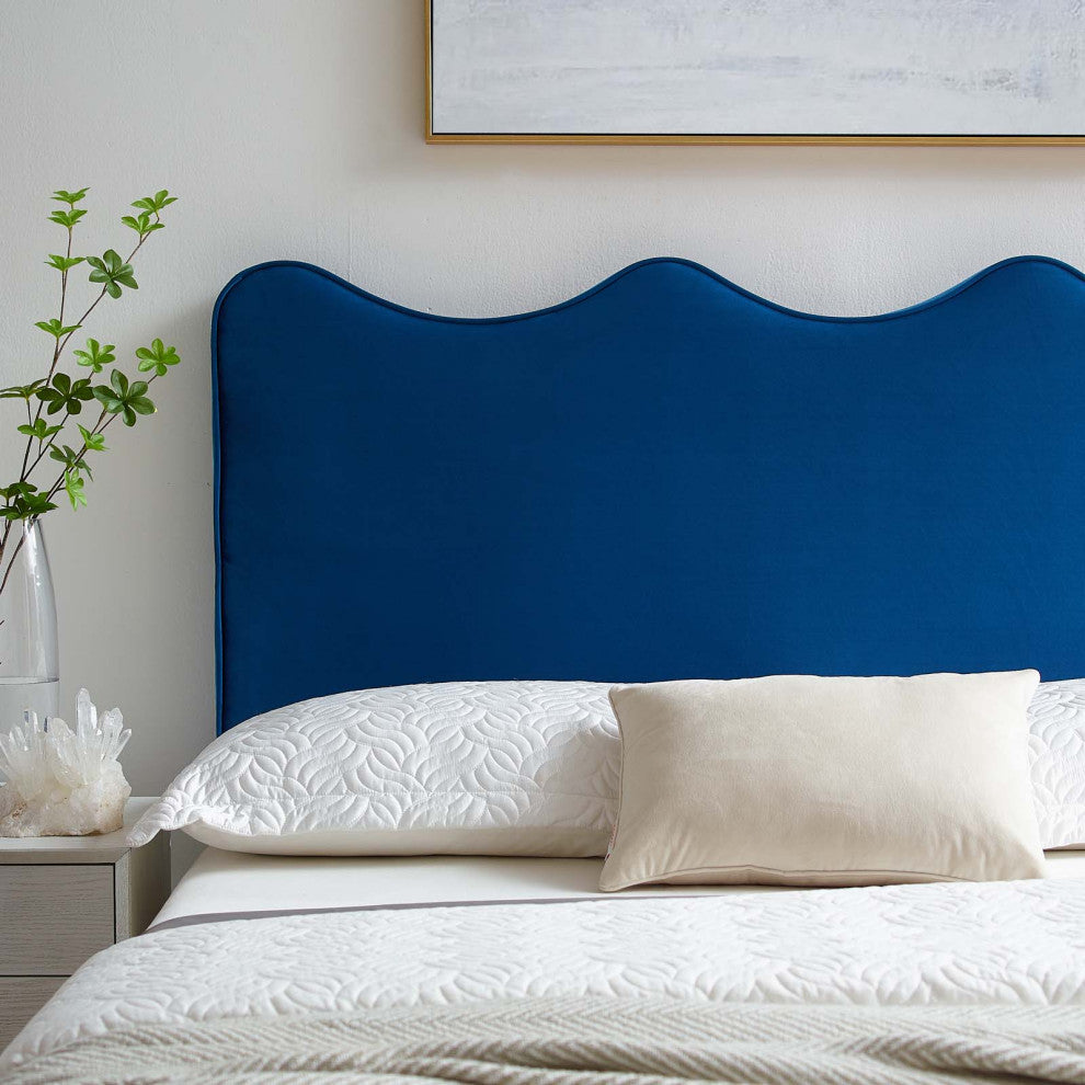 Headboard, King Size, Velvet, Blue Navy, Modern Contemporary, Bedroom Master