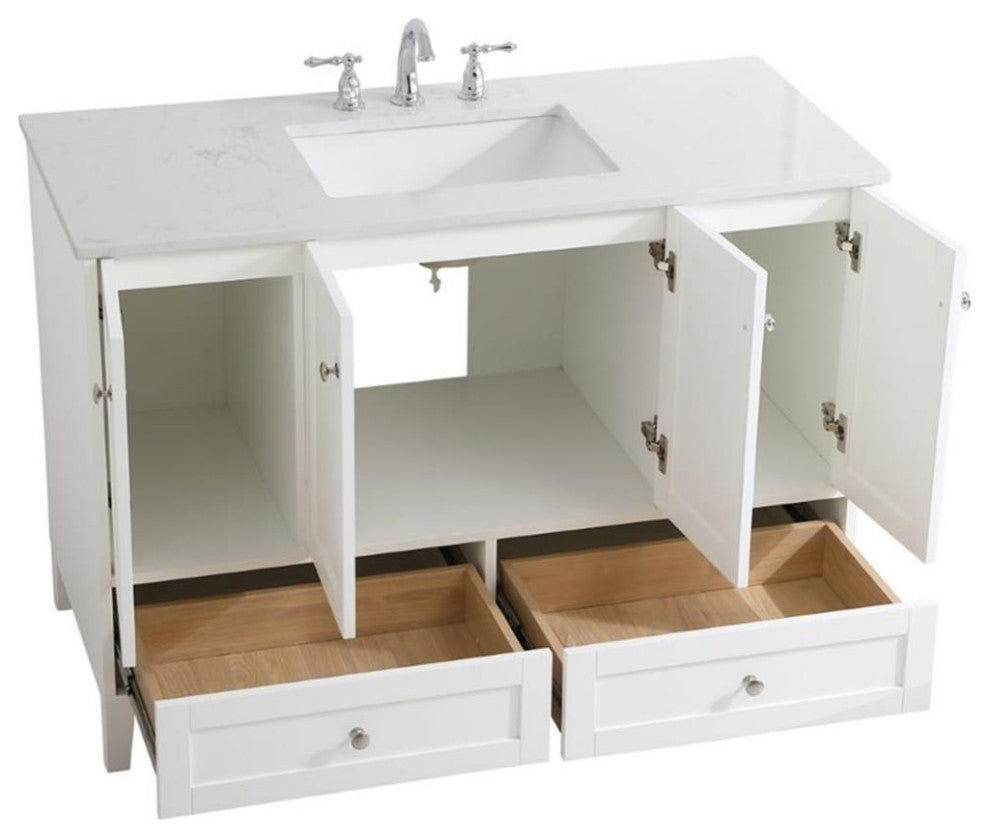 Elegant Decor Sommerville 48" Single Quartz Top Bathroom Vanity in White