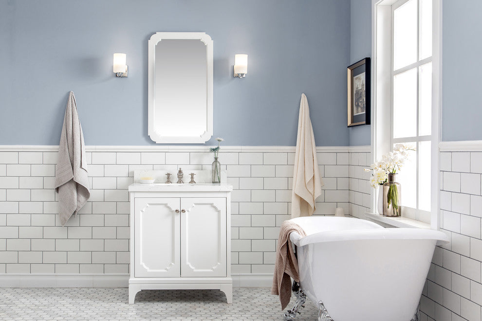 30" Wide Pure White Single Sink Quartz Carrara Bathroom Vanity