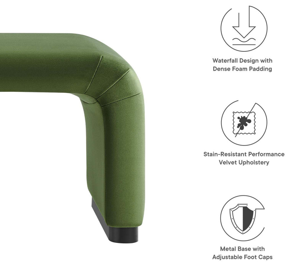 Koda Performance Velvet Waterfall Ottoman - Black Moss Green