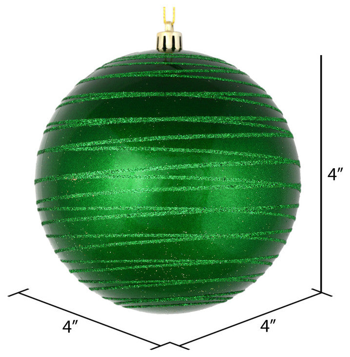 Vickerman N187604D 4" Green Candy Finish Ball Ornament With Glitter Lines