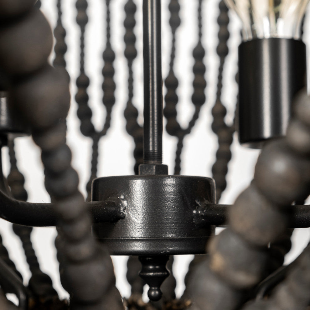 Liam I Black Wooden Bead Bowl-Style Four Bulb Chandelier
