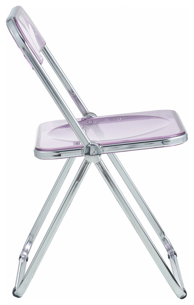 LeisureMod Lawrence 7-Piece Dining Set With Folding Chairs and Table, Magenta