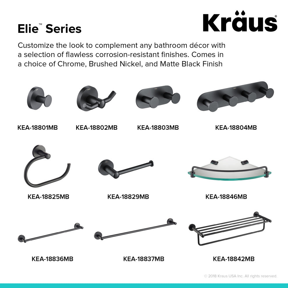 Elie Bathroom Robe and Towel 4-Hooks Rack, Black