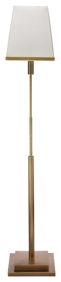 Jud Floor Lamp, Antique Brass With Large Square Open Cone Shade, White Linen