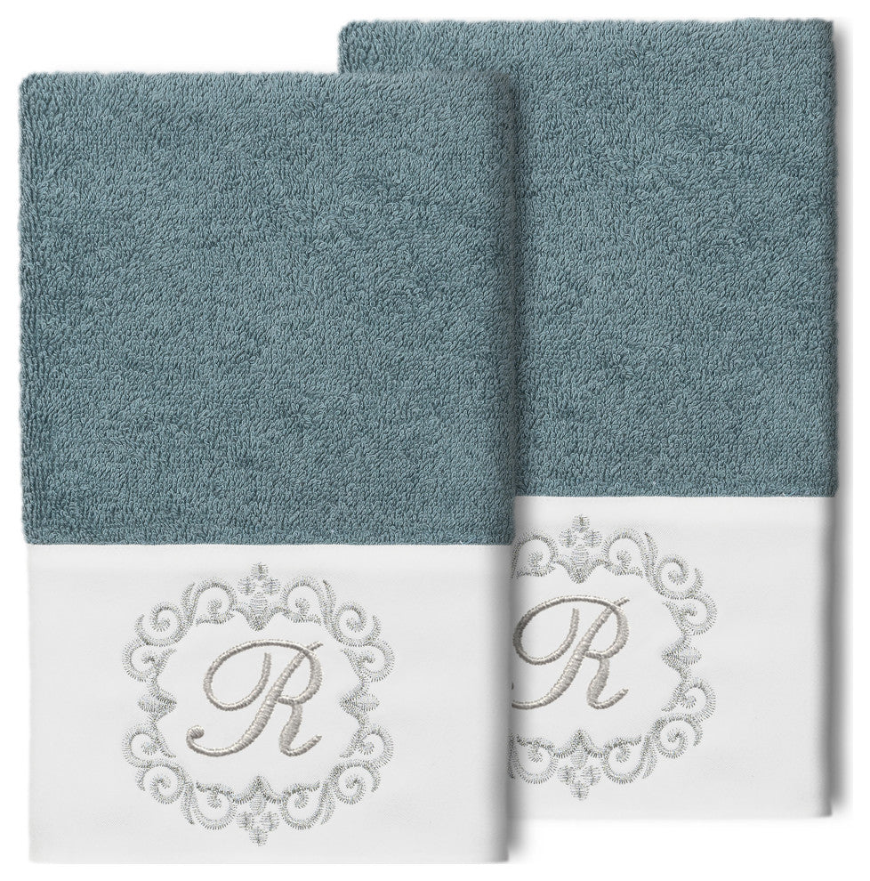 Linum Home Turkish Cotton Monica 2-Piece Embellished Hand Towel Set, Teal