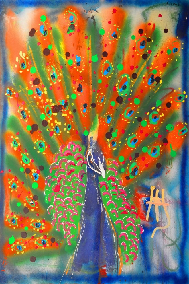 "Peacock" Painting Print on Wrapped Canvas, 16"x24"