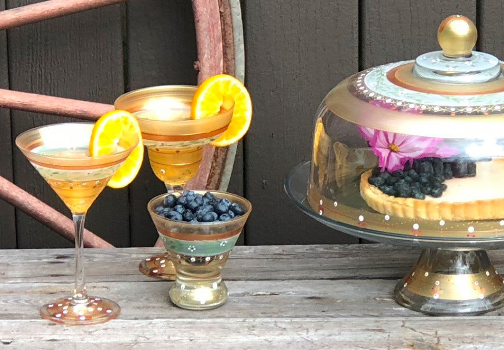 Mosaic Gold Garland Margarita Glasses, Set of 2