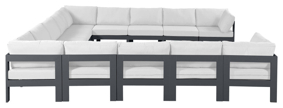 Nizuc Water Resistant Patio U-Shaped Modular Sectional, White, 13-Piece: 9 Armless Chair, 4 Corner Chair, Dark Gray Aluminum Frame