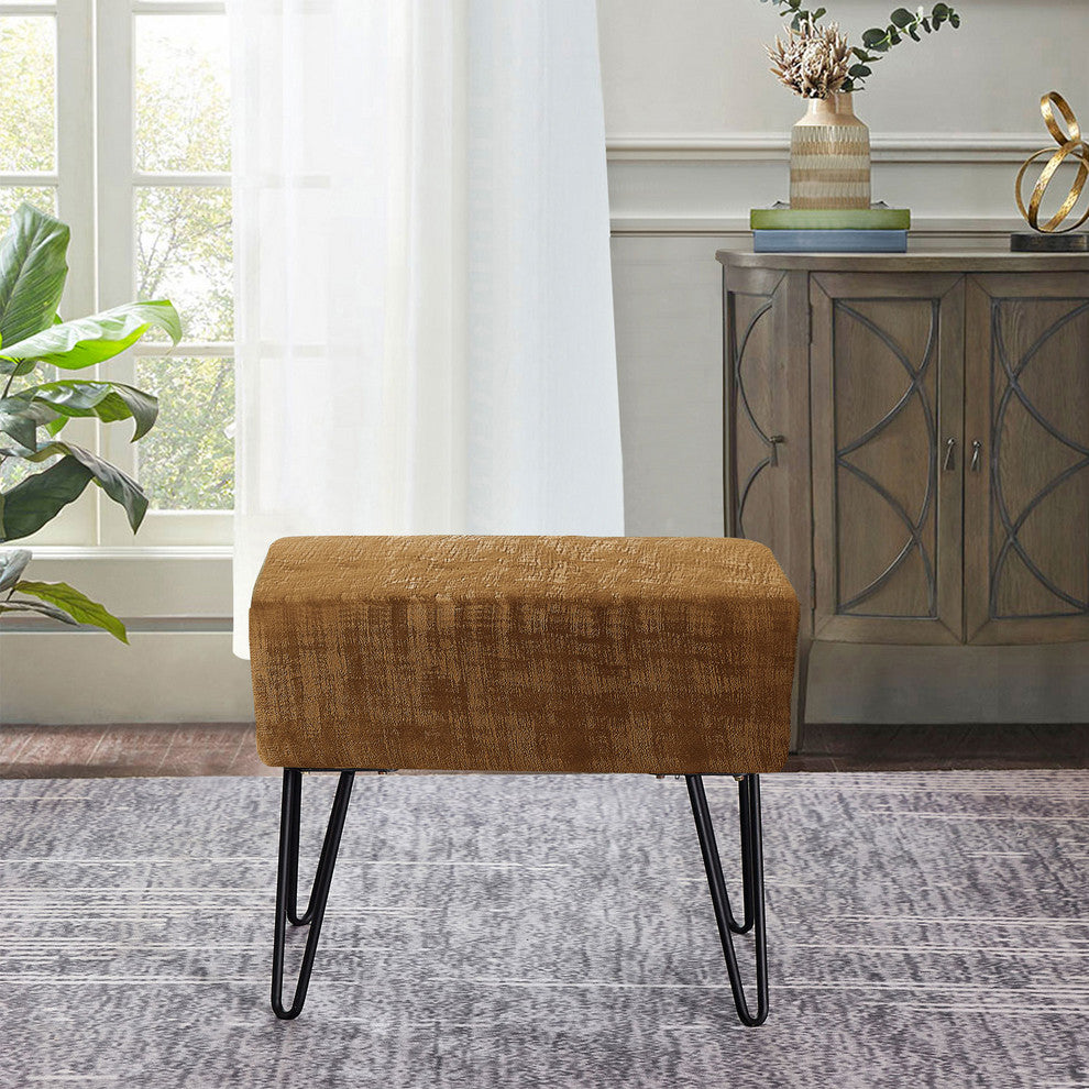 Textured Velvet Ottoman, Tobacco Brown