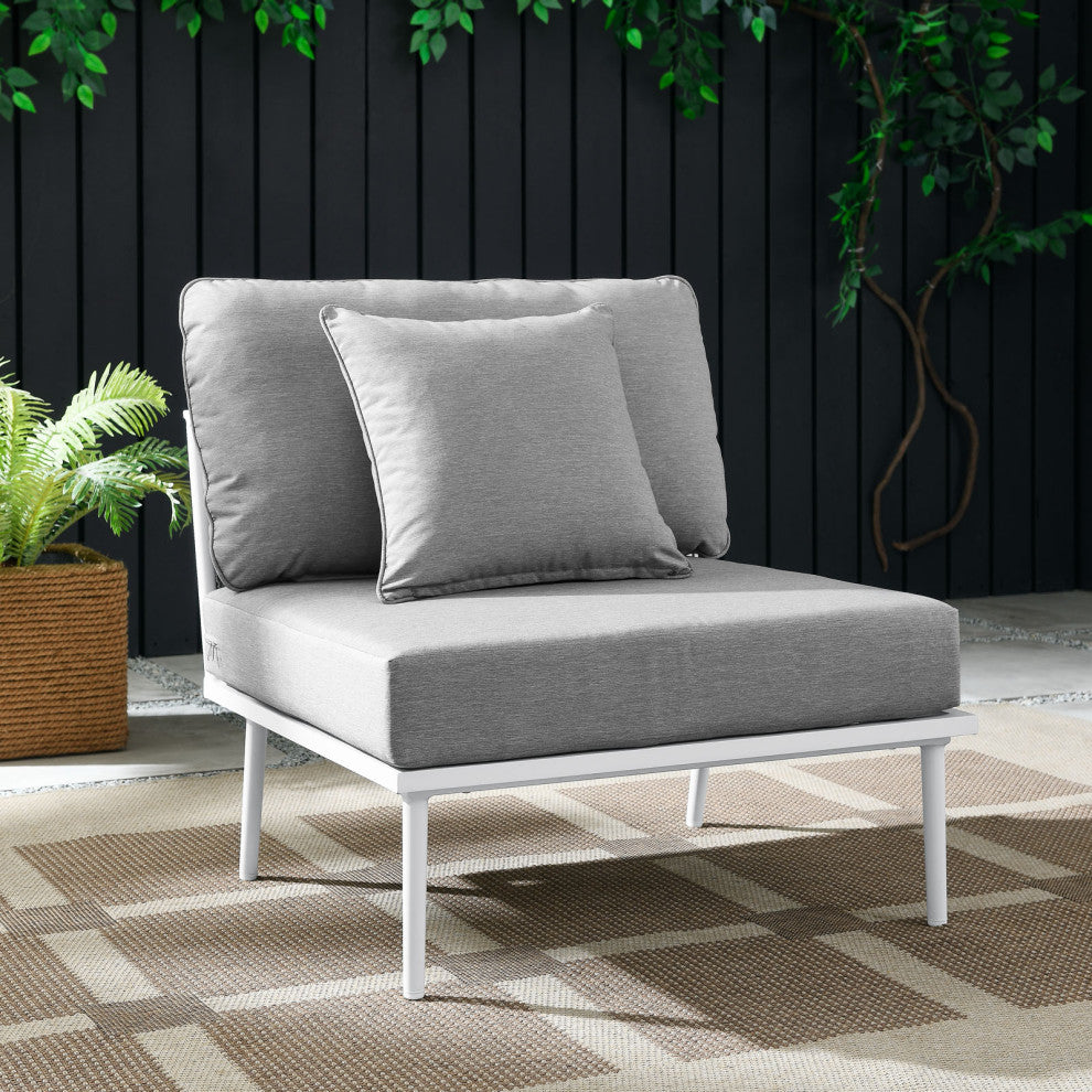 Lounge Middle Chair, White Gray, Aluminum, Modern, Outdoor Hospitality
