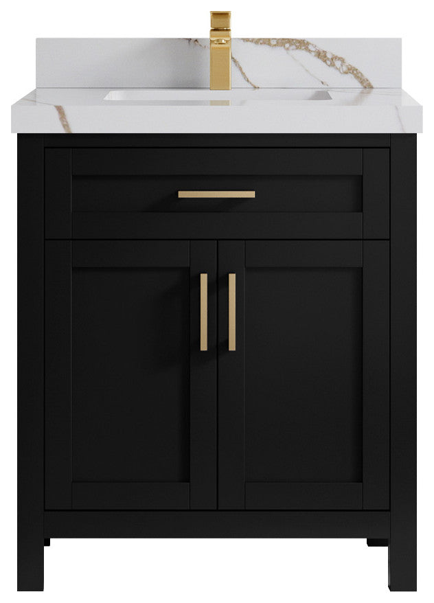 Cambridge 30 Single Sink Bath Vanity in Black 2" Calacatta Gold