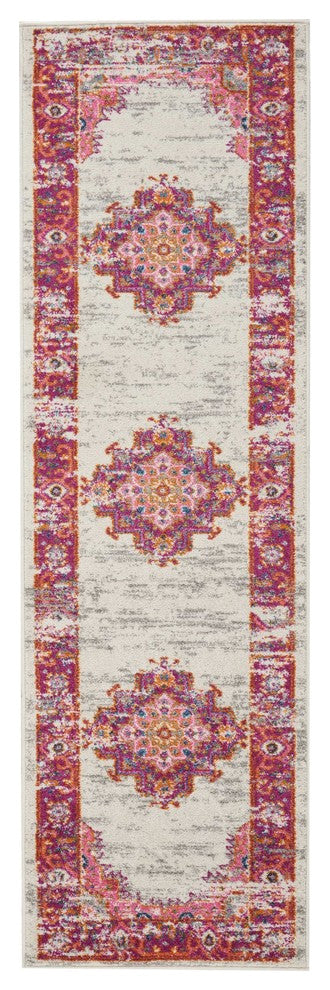 Nourison Passion Ivory/Fuchsia Area Rug, 2'2"x10'