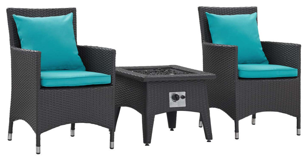 Convene 3 Piece Set Outdoor Patio with Fire Pit Espresso Turquoise