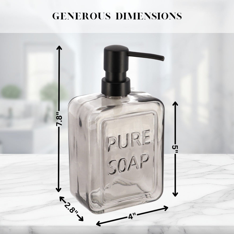 Vintage-Style Glass Soap Dispenser with PURE SOAP Design - 18 fl oz, Smoked