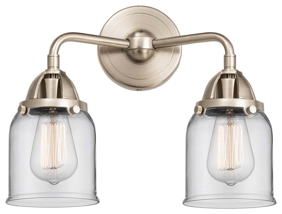 Small Bell Bath Vanity Light, Brushed Satin Nickel, Clear, Clear