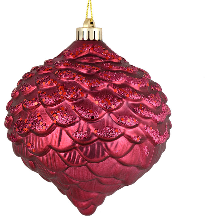 Vickerman N183821D 6" Berry Red Glitter Pinecone Christmas Ornament, 6 Per Bag