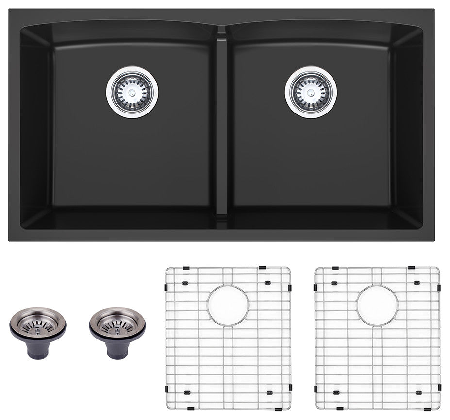 HIGOLD Double Bowl Undermount Kitchen Sink, Black