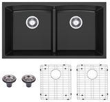 HIGOLD Double Bowl Undermount Kitchen Sink, Black