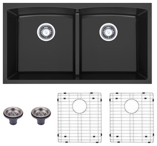 HIGOLD Double Bowl Undermount Kitchen Sink, Black